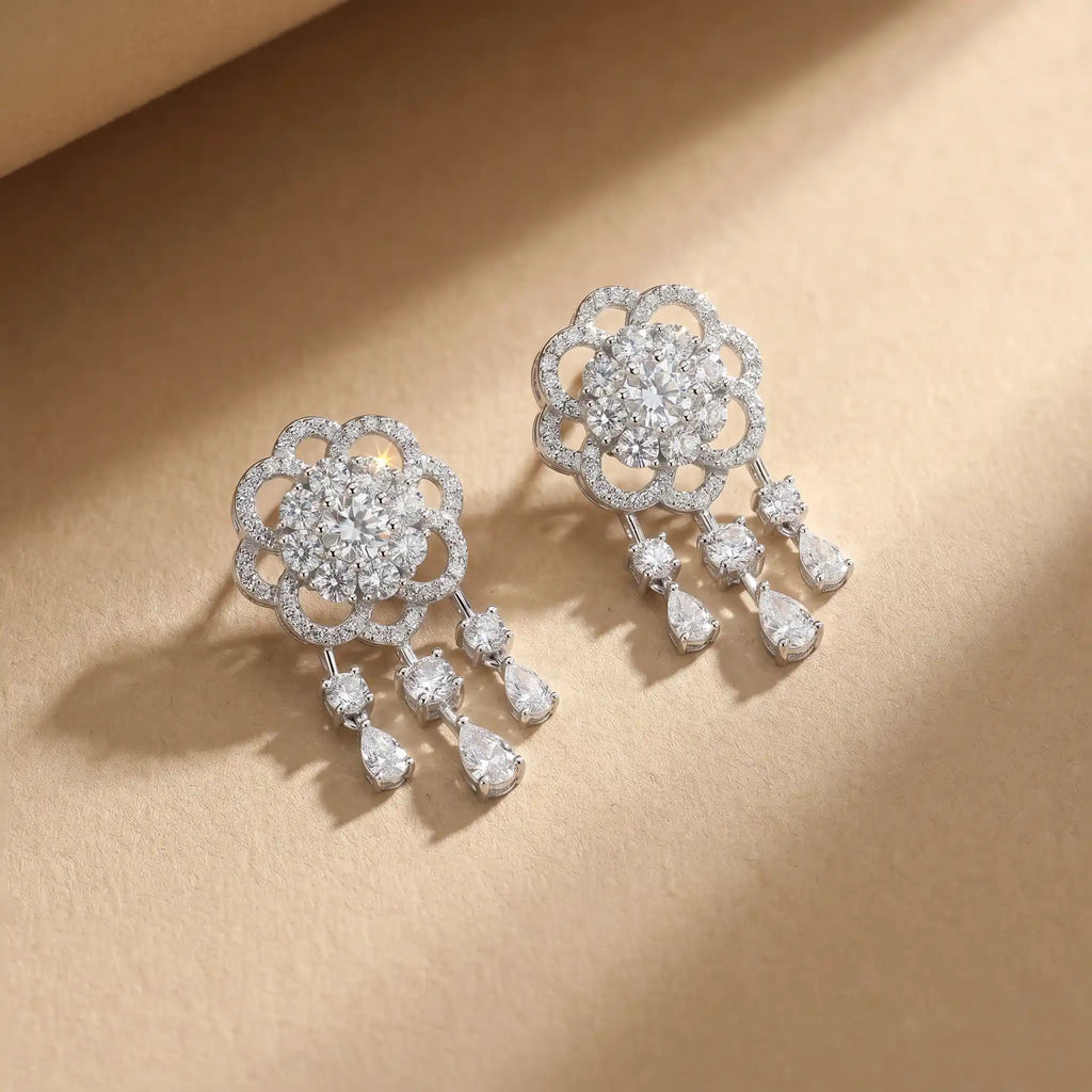 Silver Floral Cascade Earrings
