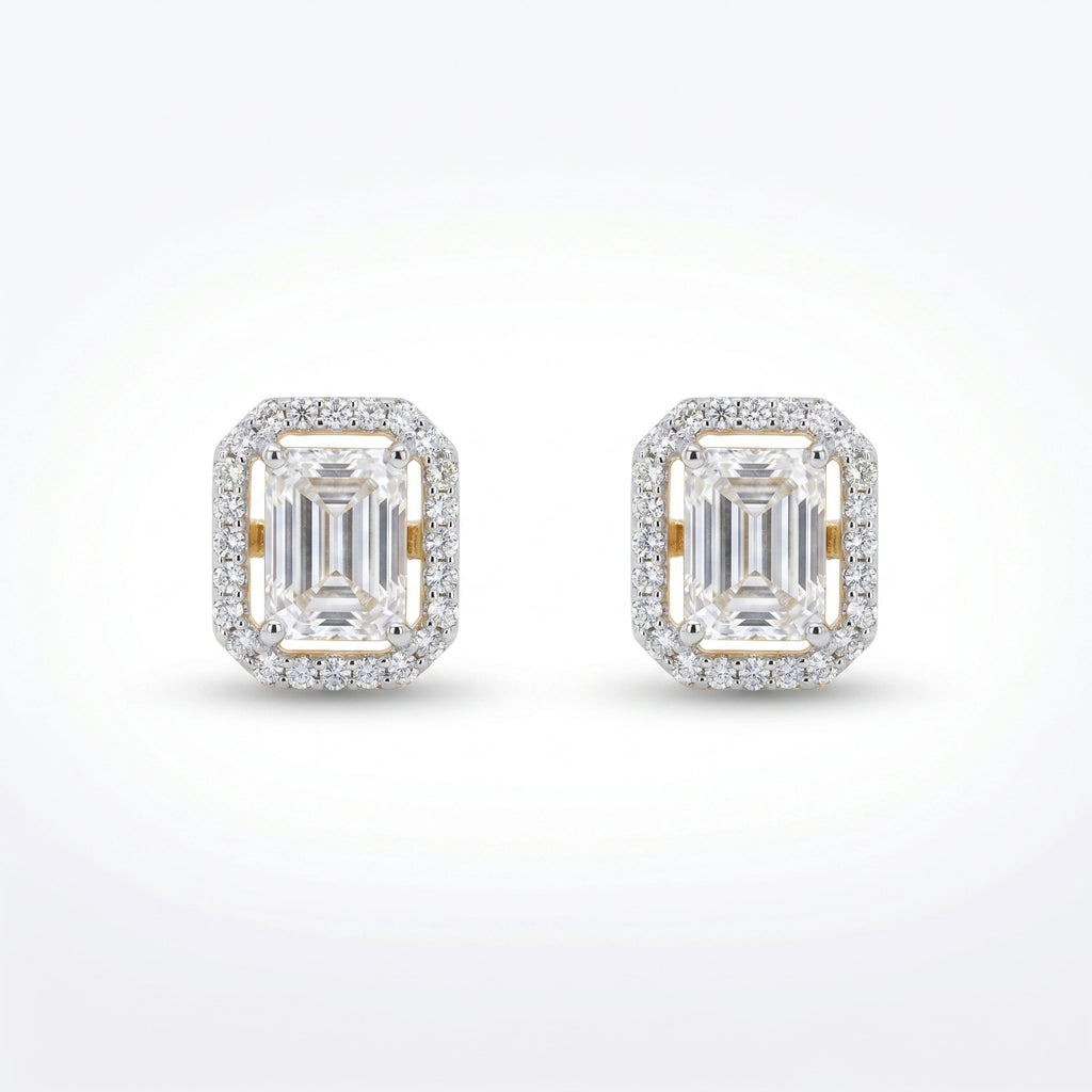 Regal Emerald Halo Stud Earrings 18KT Gold Plated