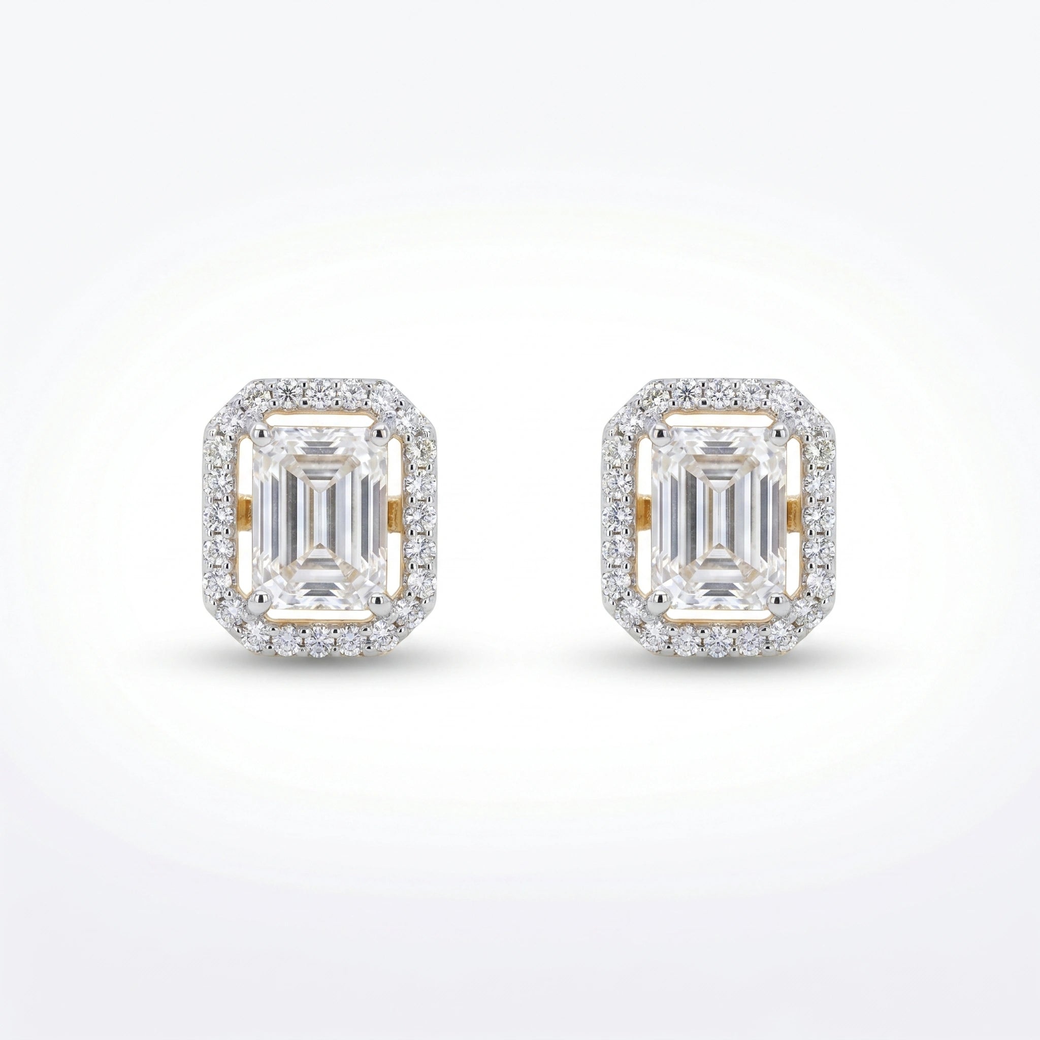 Regal Emerald Halo Stud Earrings 18KT Gold Plated