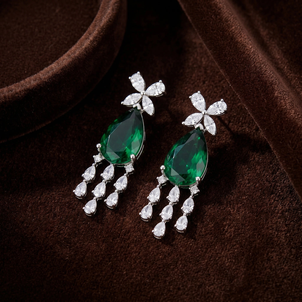 Silver Emerald Tassel Earrings