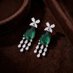 Silver Emerald Tassel Earrings