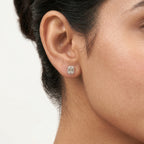 Regal Emerald Halo Stud Earrings 18KT Gold Plated