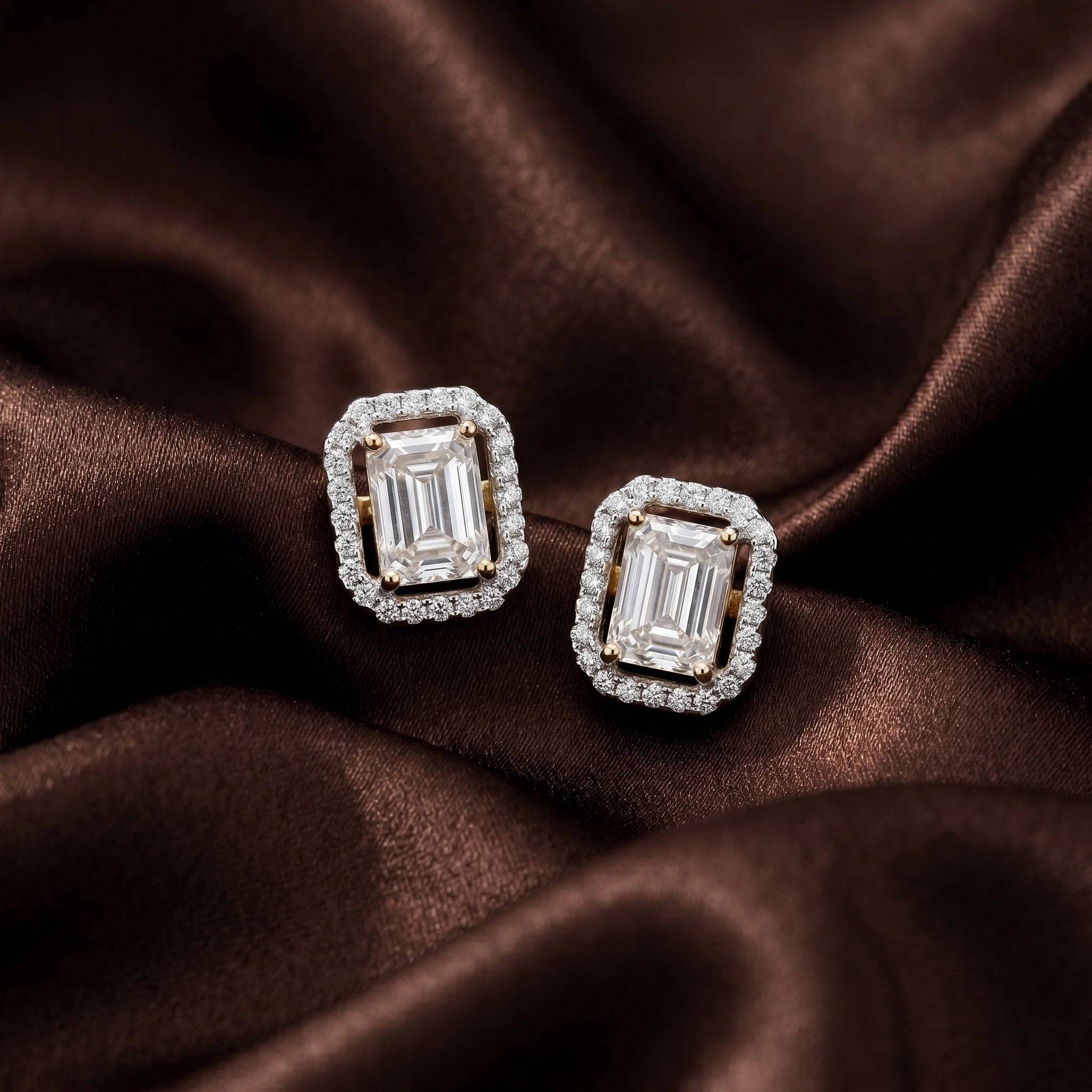 Regal Emerald Halo Stud Earrings 18KT Gold Plated