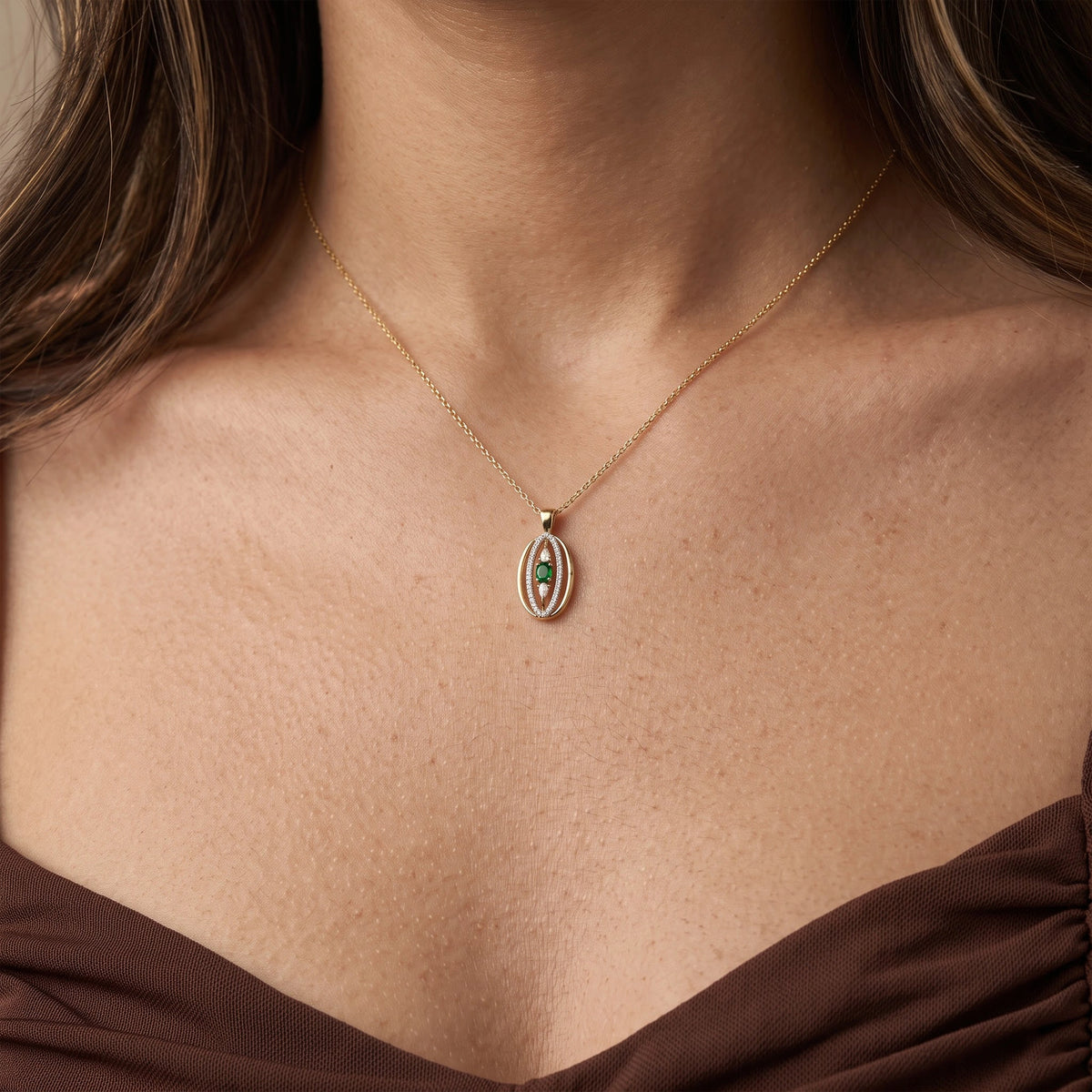 Gold Emerald Orbit Pendant