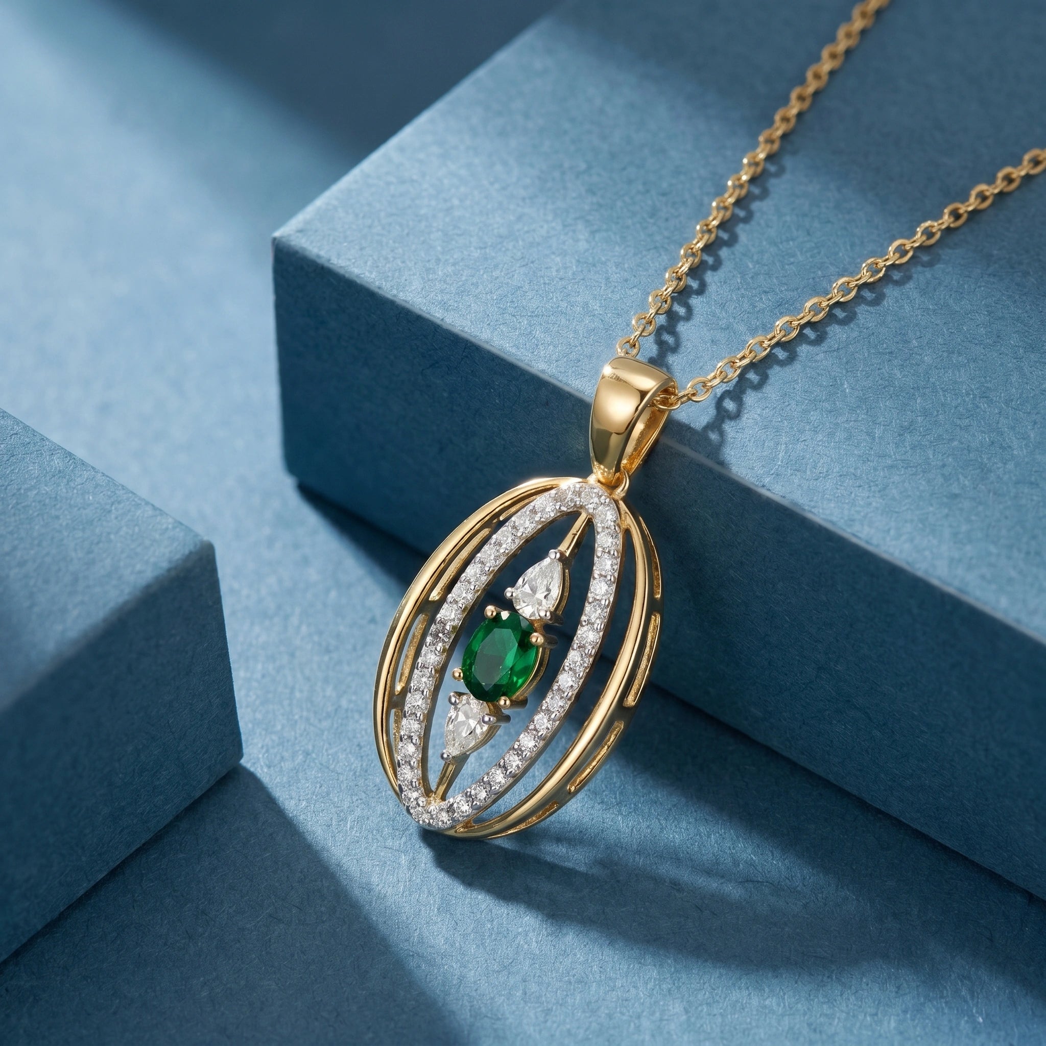 Gold Emerald Orbit Pendant