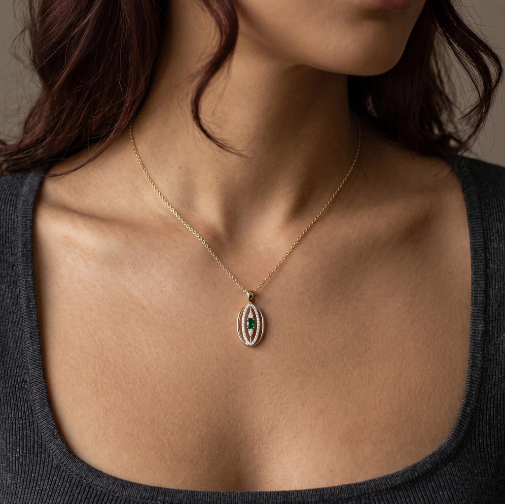 Gold Emerald Orbit Pendant