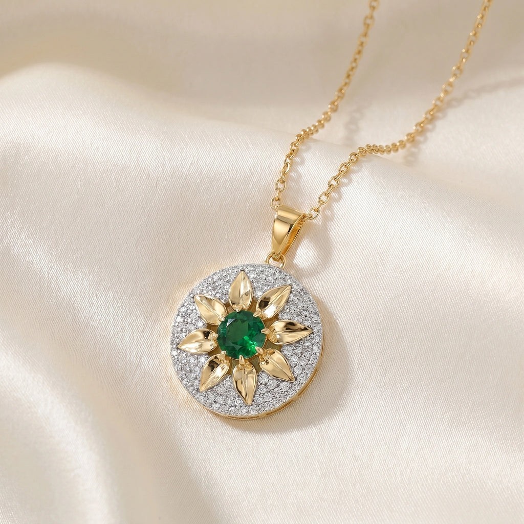 Gold Emerald Sunburst Pendant