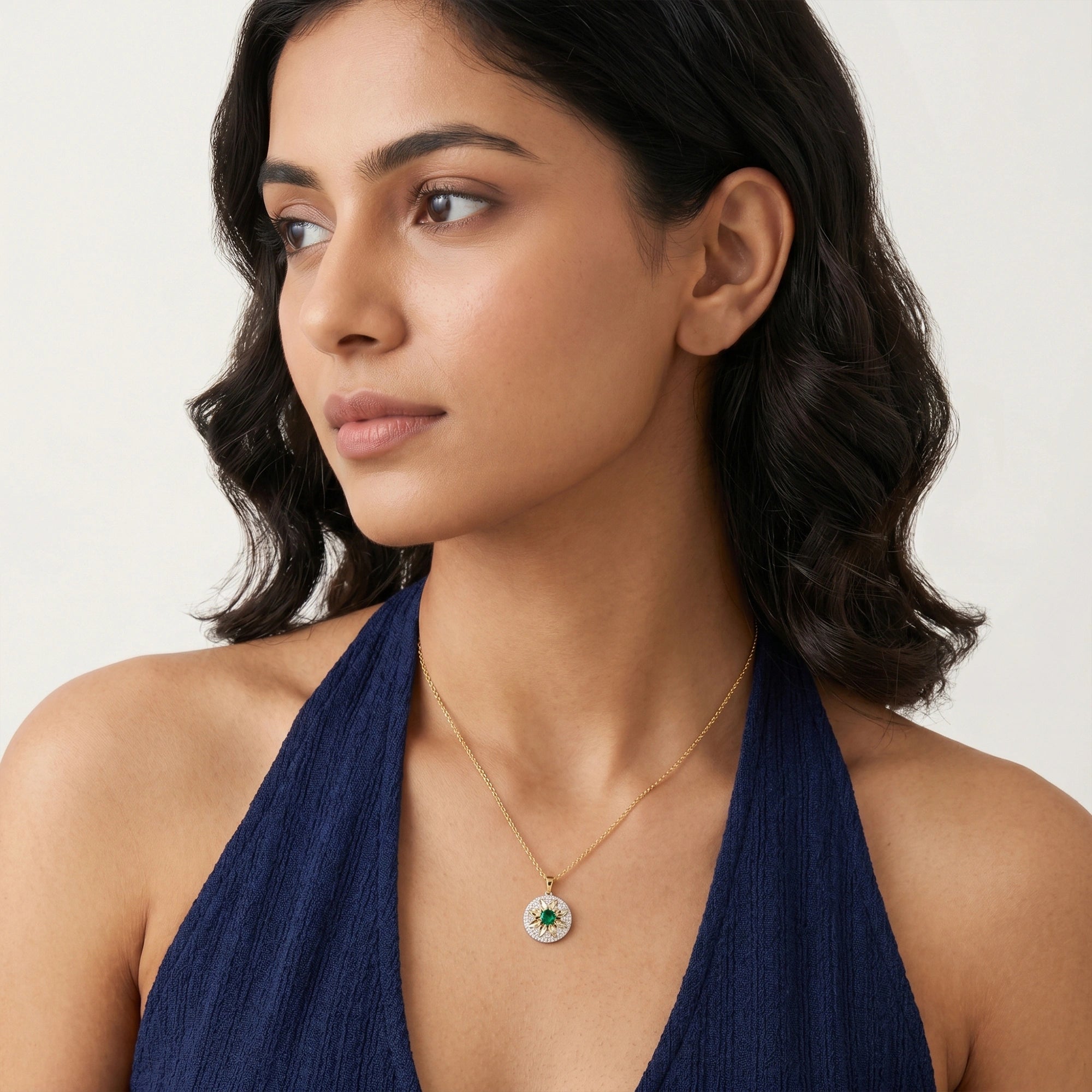 Gold Emerald Sunburst Pendant