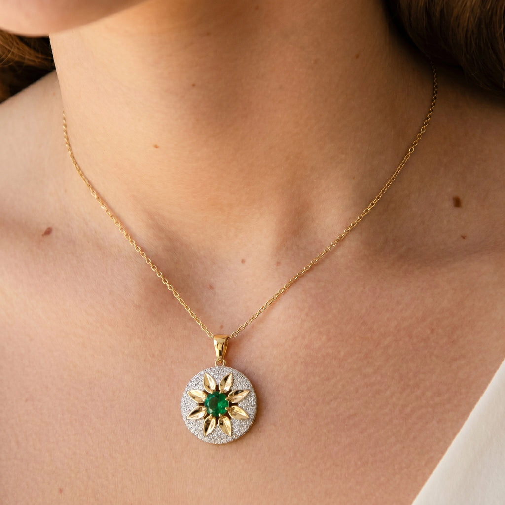 Gold Emerald Sunburst Pendant