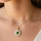 Gold Emerald Sunburst Pendant