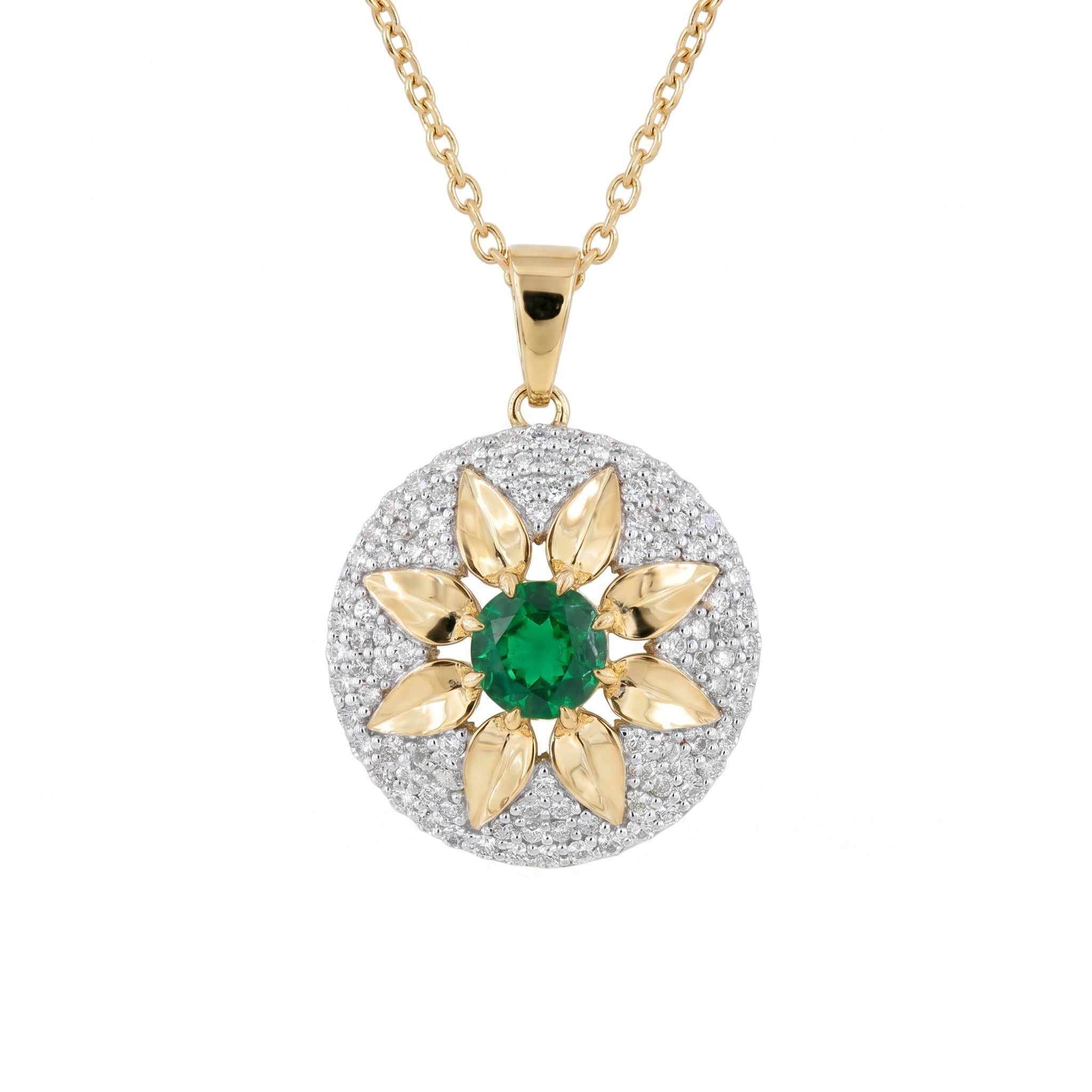 Gold Emerald Sunburst Pendant
