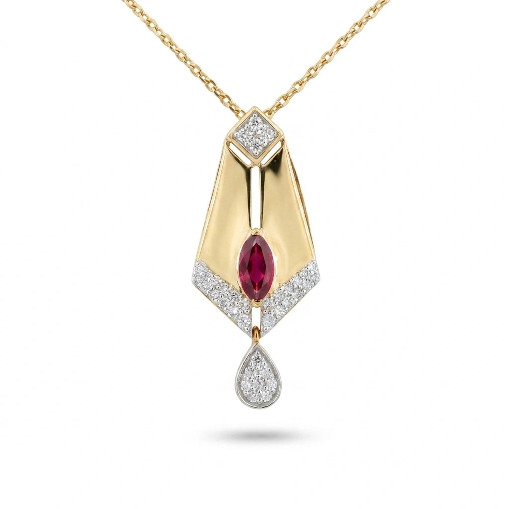 Gold Ruby Kite Drop Pendant
