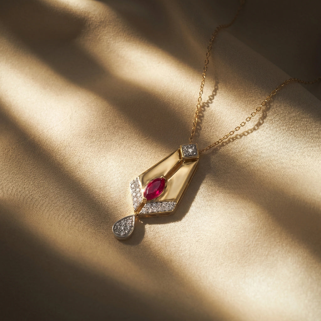 Gold Ruby Kite Drop Pendant