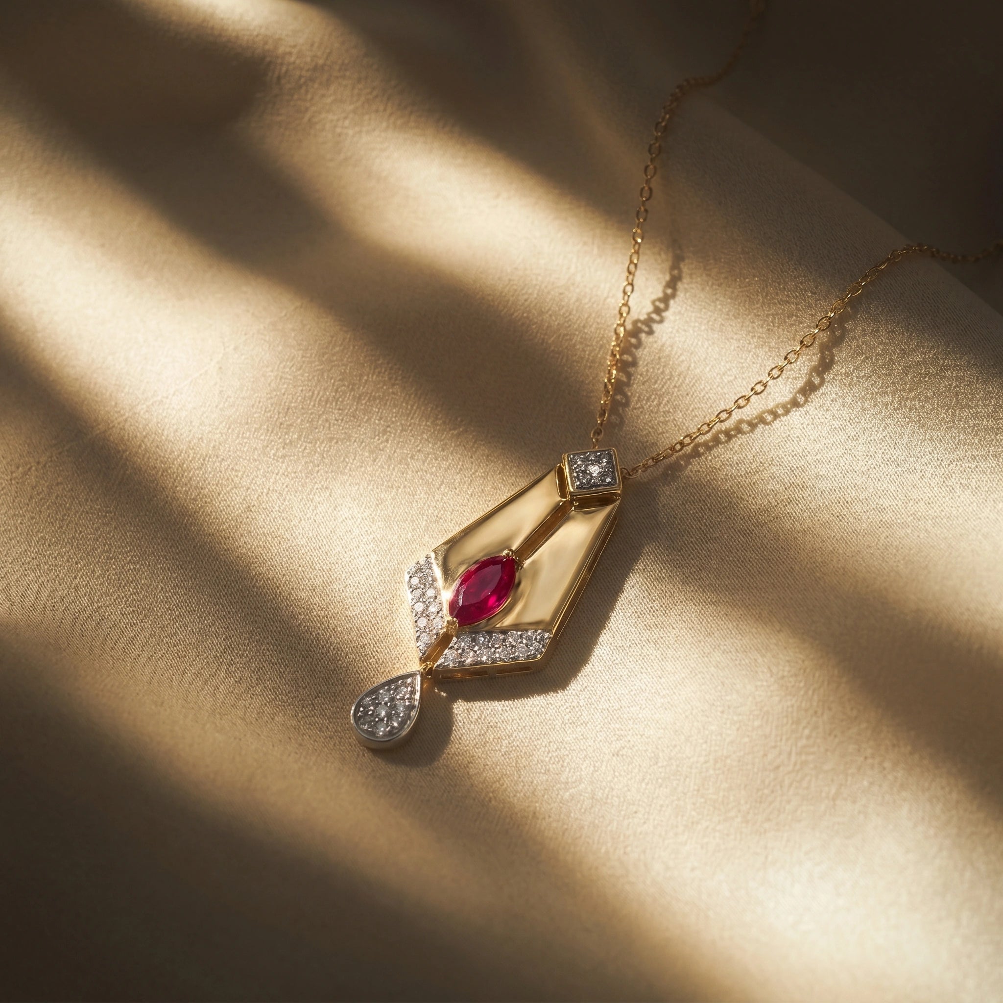 Gold Ruby Kite Drop Pendant
