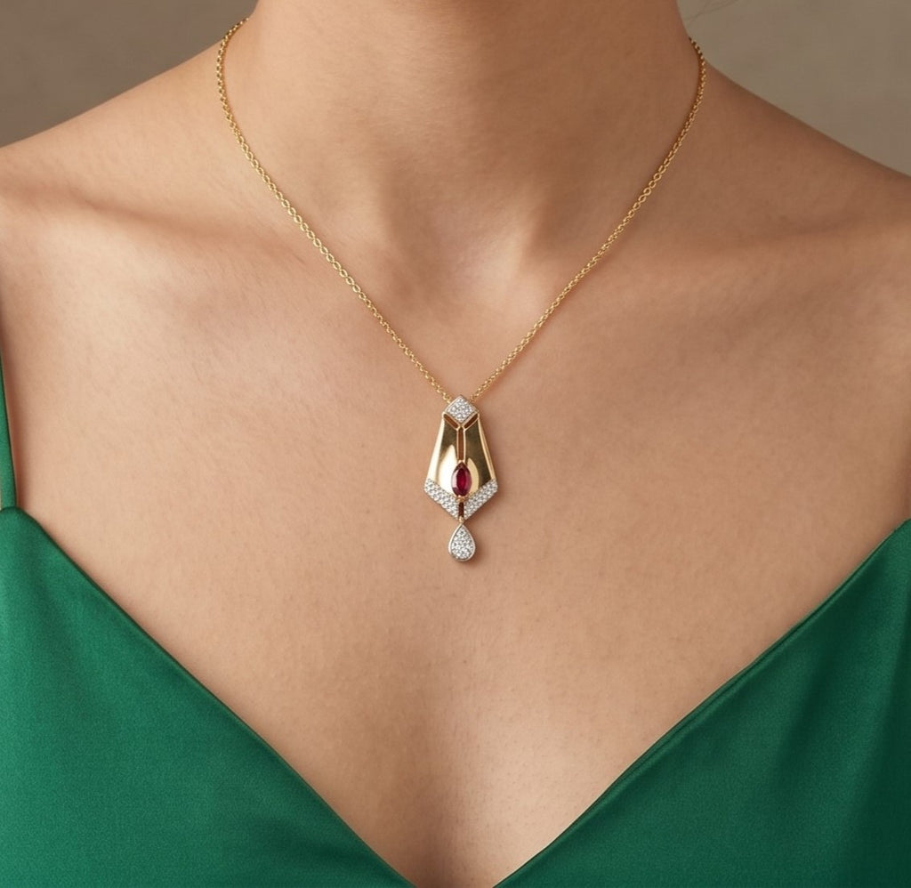 Gold Ruby Kite Drop Pendant