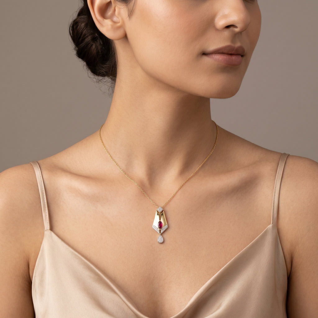 Gold Ruby Kite Drop Pendant