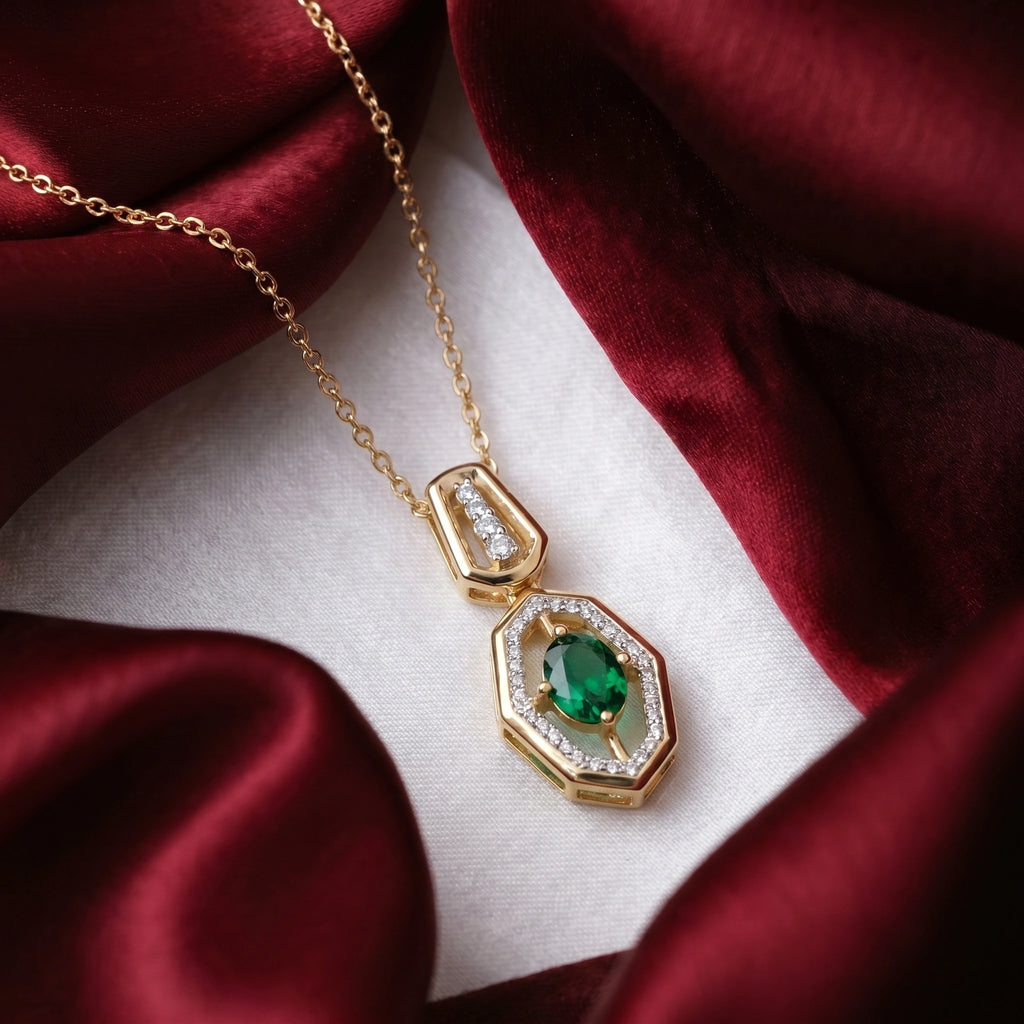 Gold Emerald Hexagon Pendant