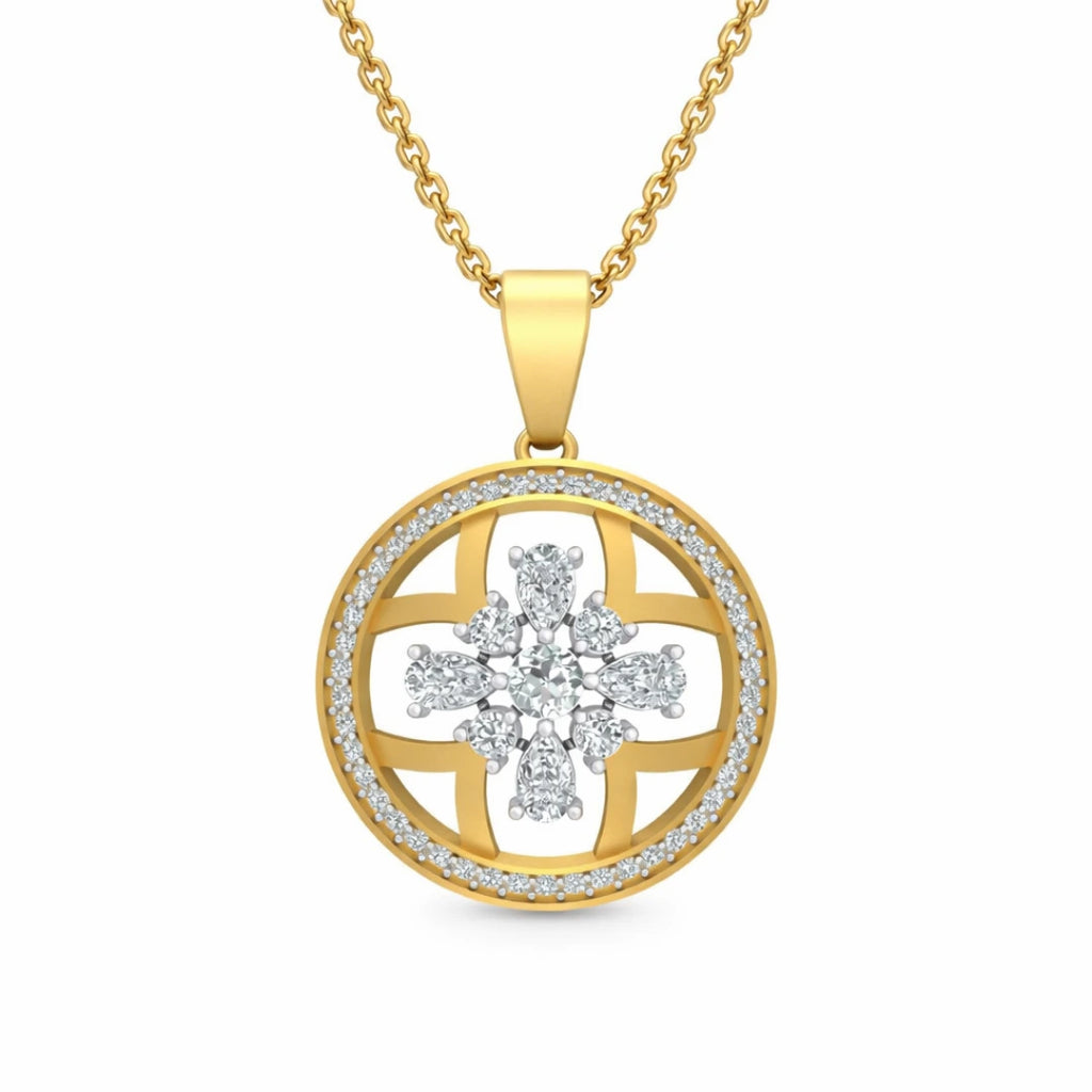 Gold Halo Bloom CZ Medallion Pendant