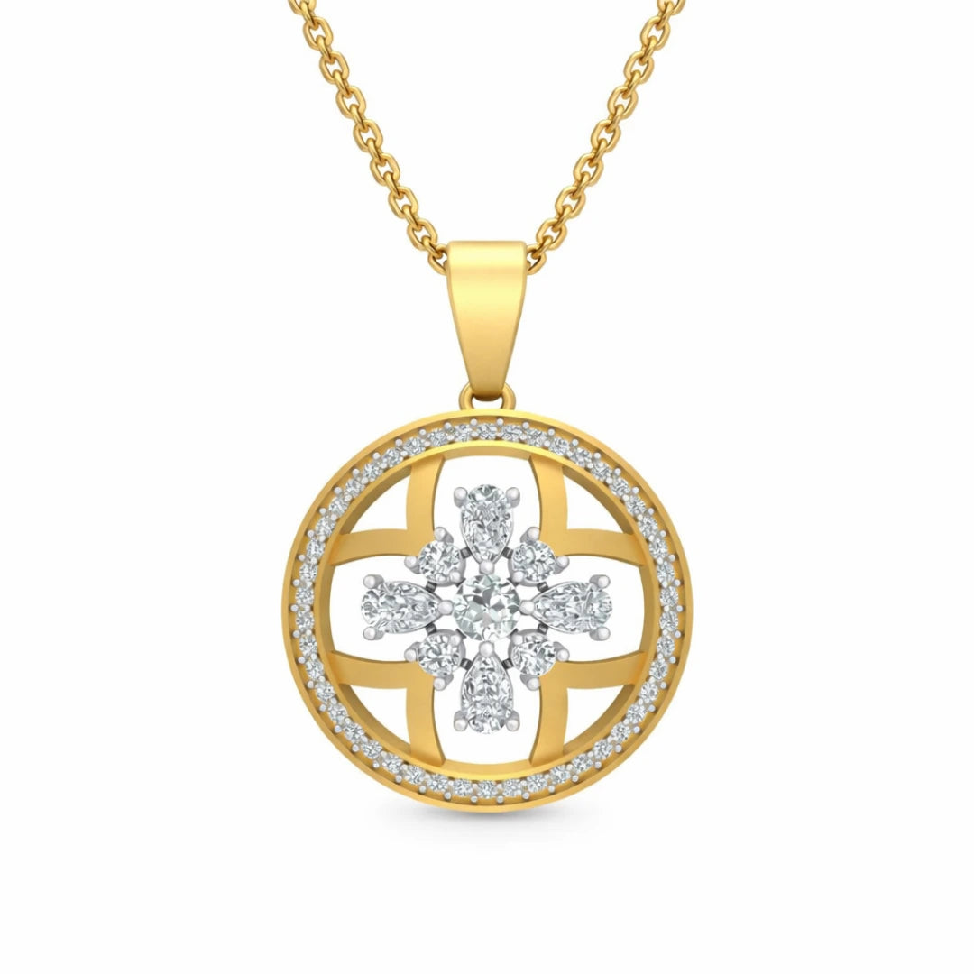 Gold Halo Bloom CZ Medallion Pendant