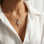 Gold Floral Marquise CZ Drop Pendant