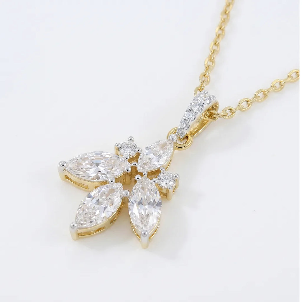 Gold Floral Marquise CZ Drop Pendant