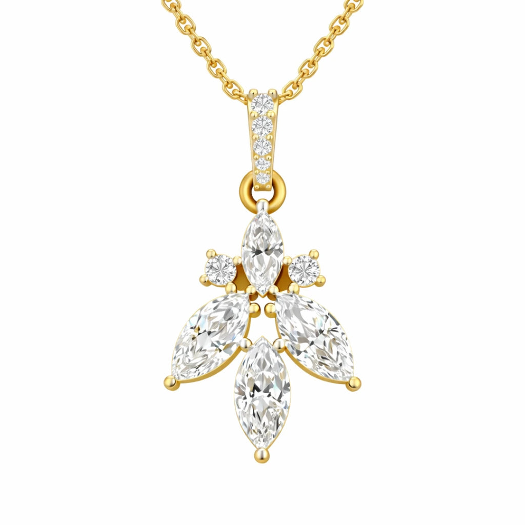 Gold Floral Marquise CZ Drop Pendant
