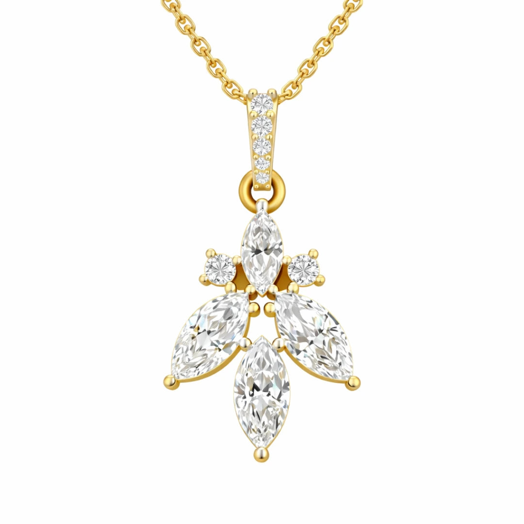 Gold Floral Marquise CZ Drop Pendant