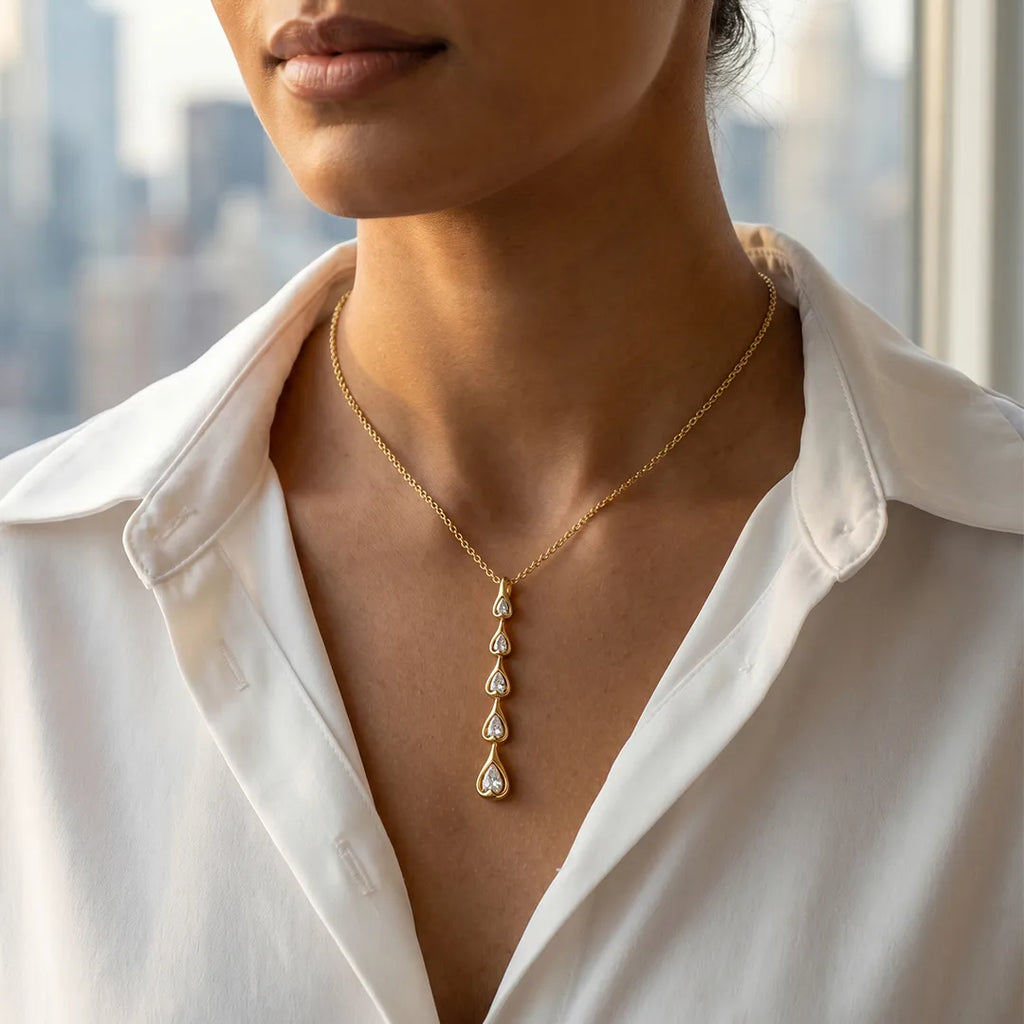 Gold Heart Cascade Pendant Necklace