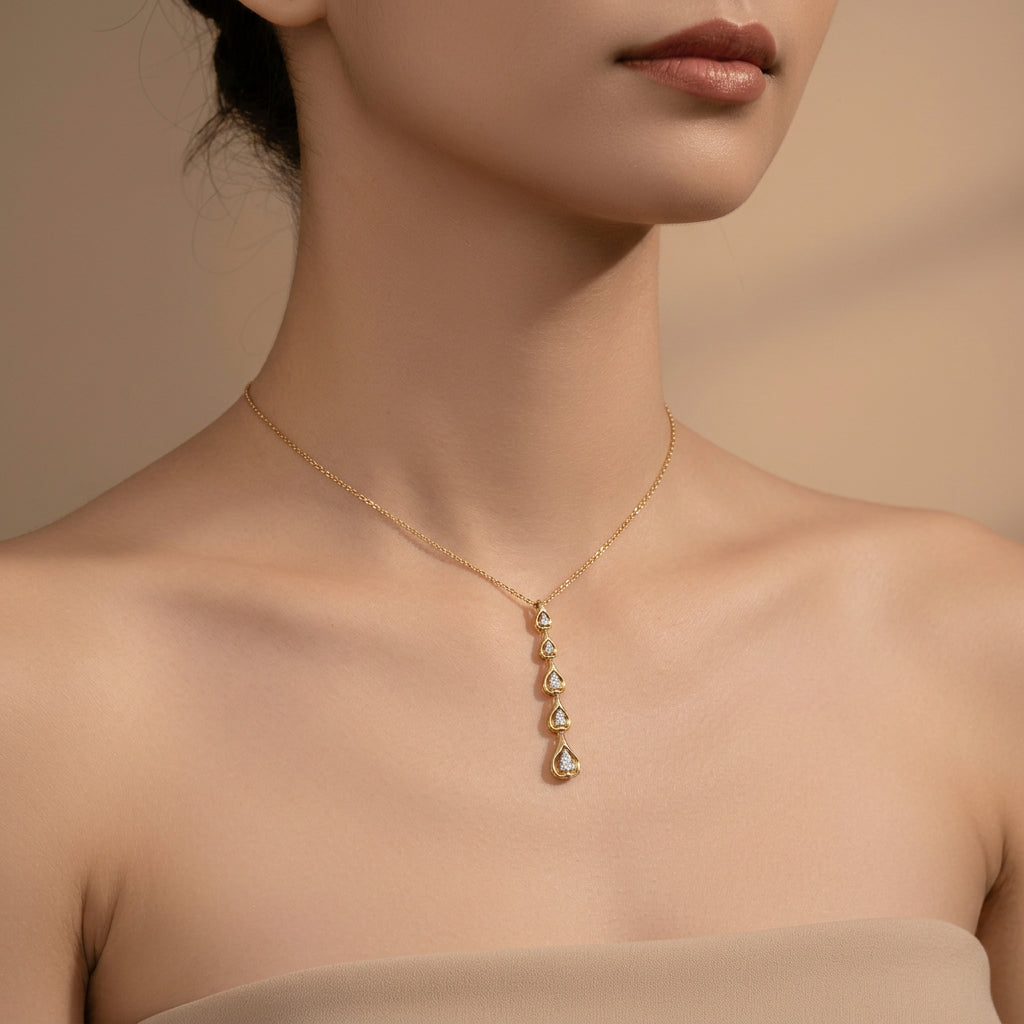 Gold Heart Cascade Pendant Necklace