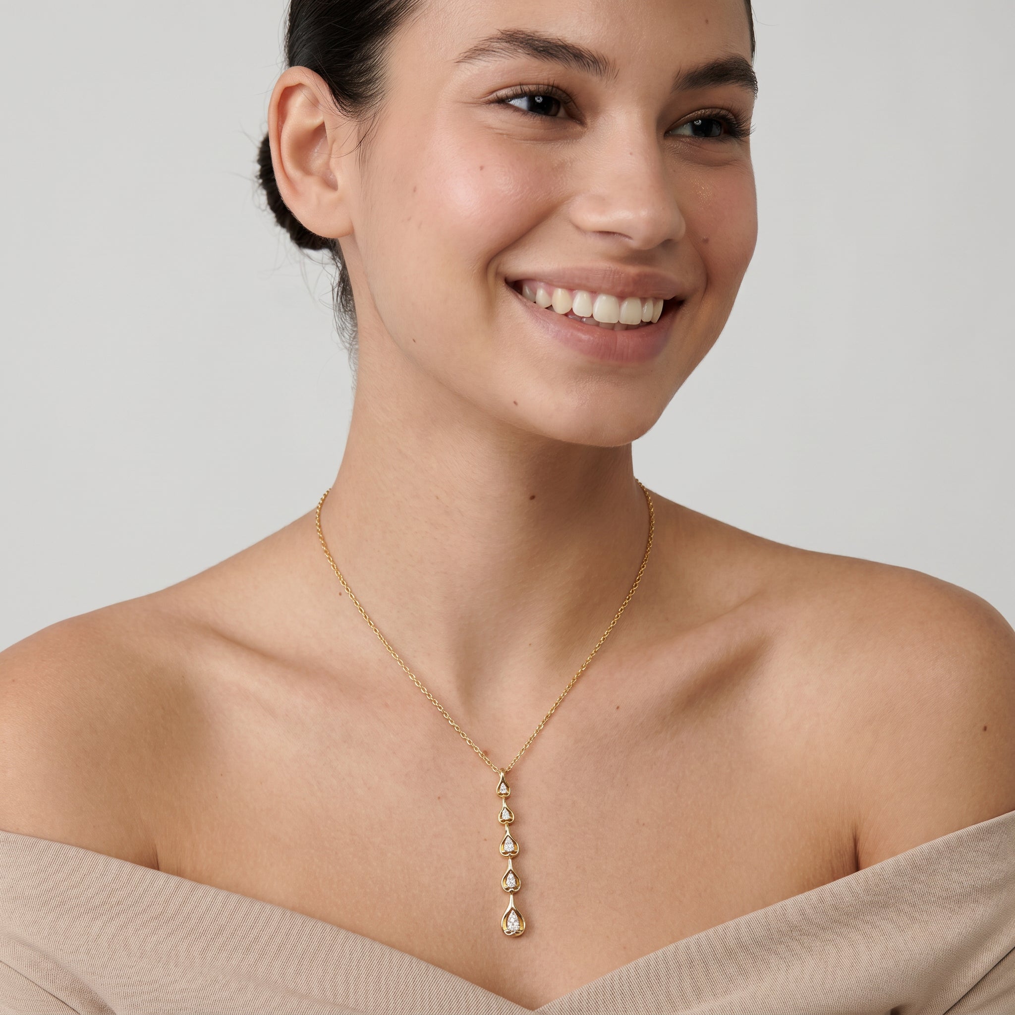 Gold Heart Cascade Pendant Necklace