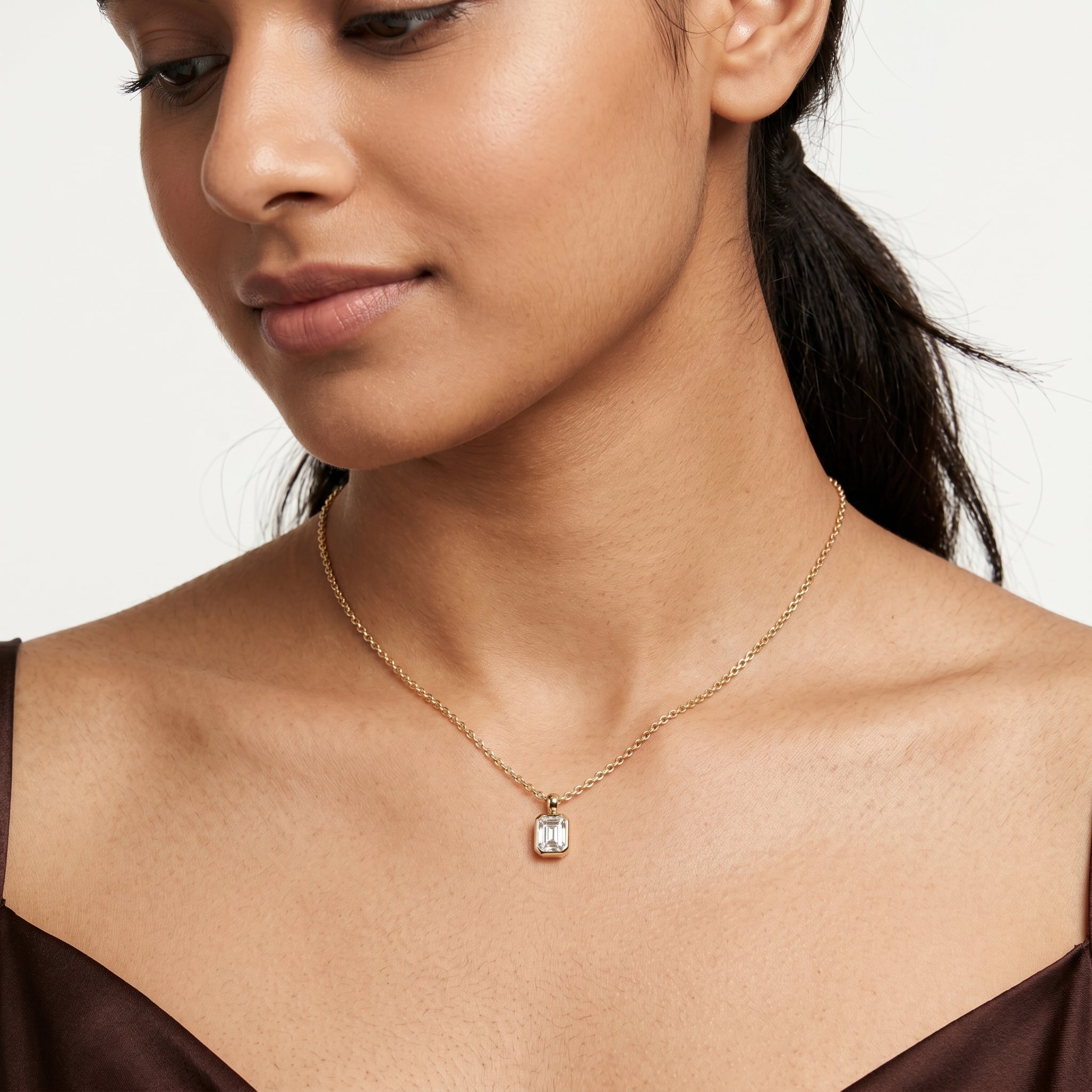 Gold Emerald Cut Pendant