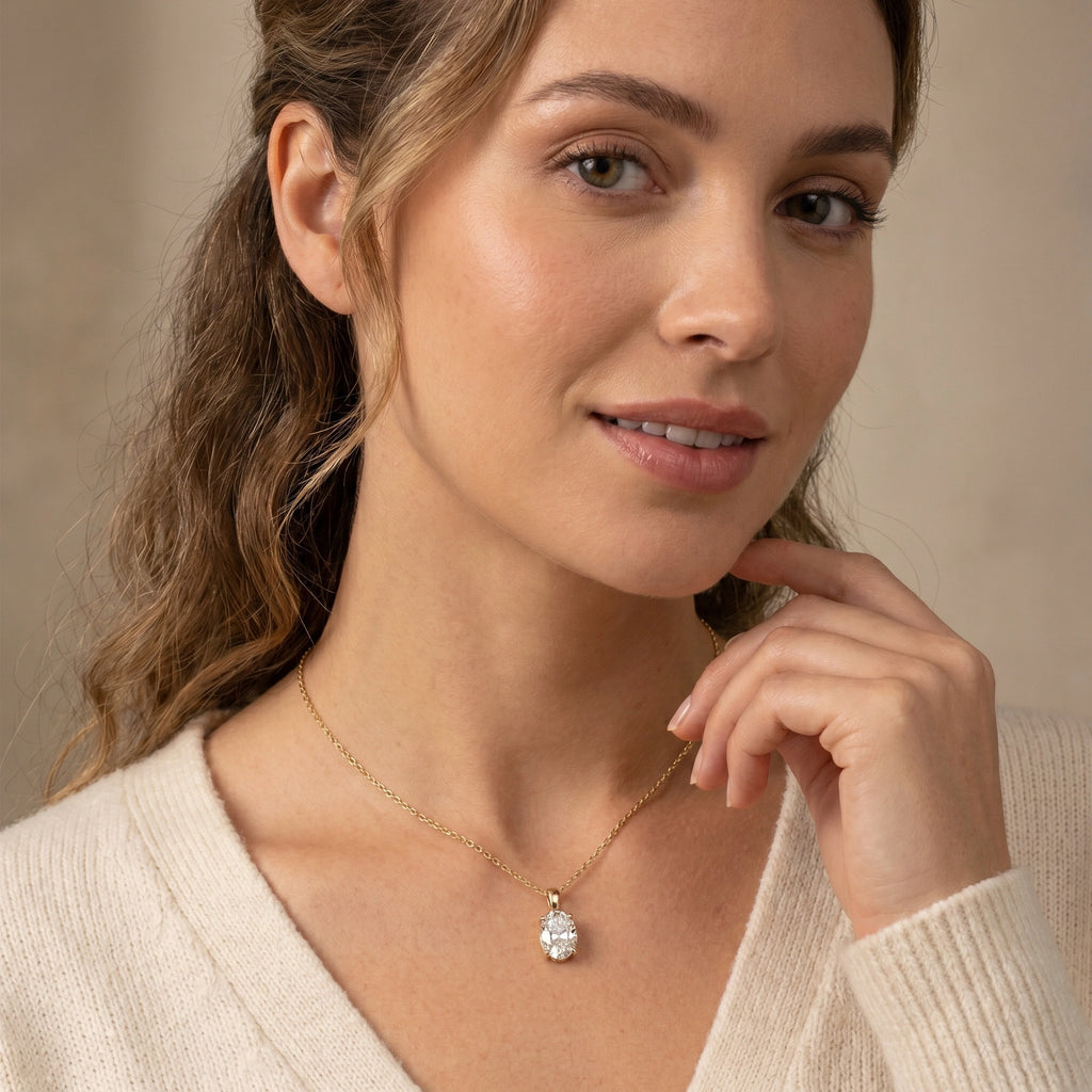Gold Oval Solitaire Pendant