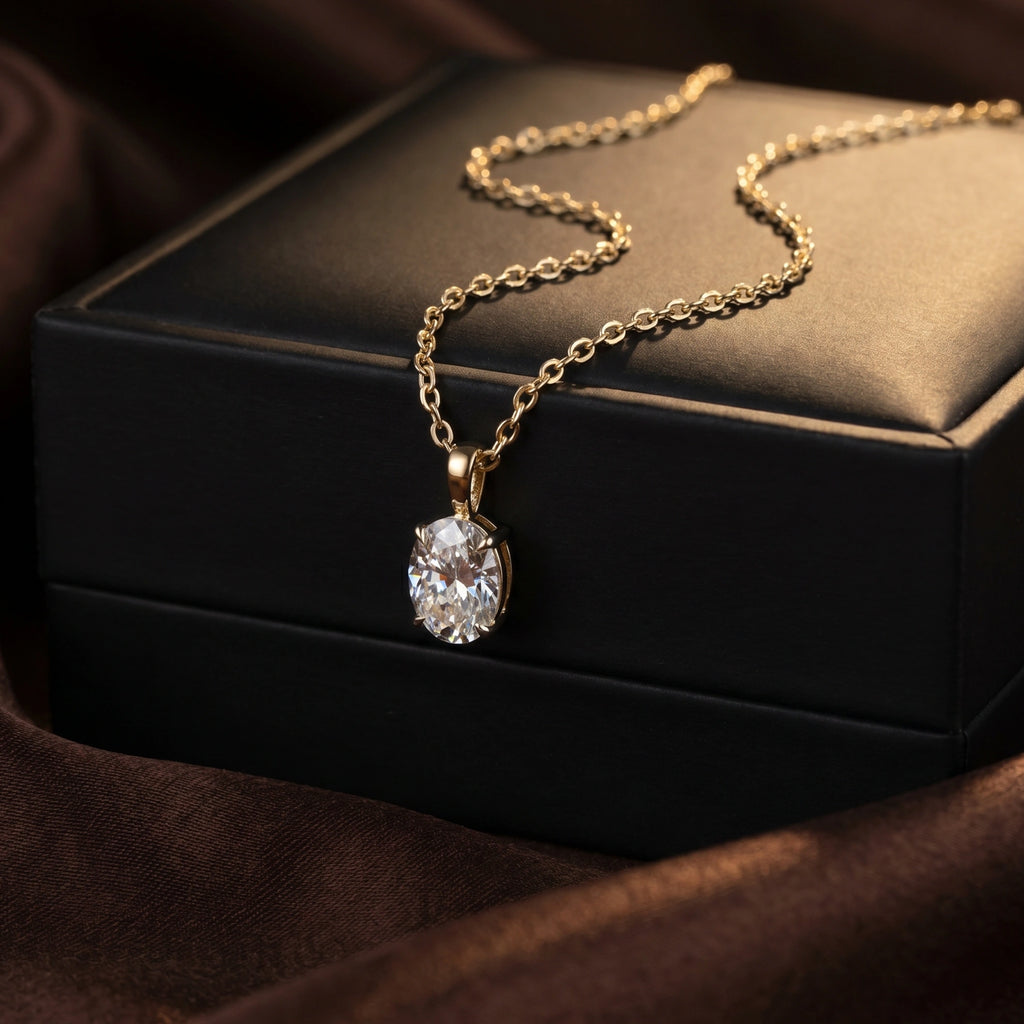 Gold Oval Solitaire Pendant