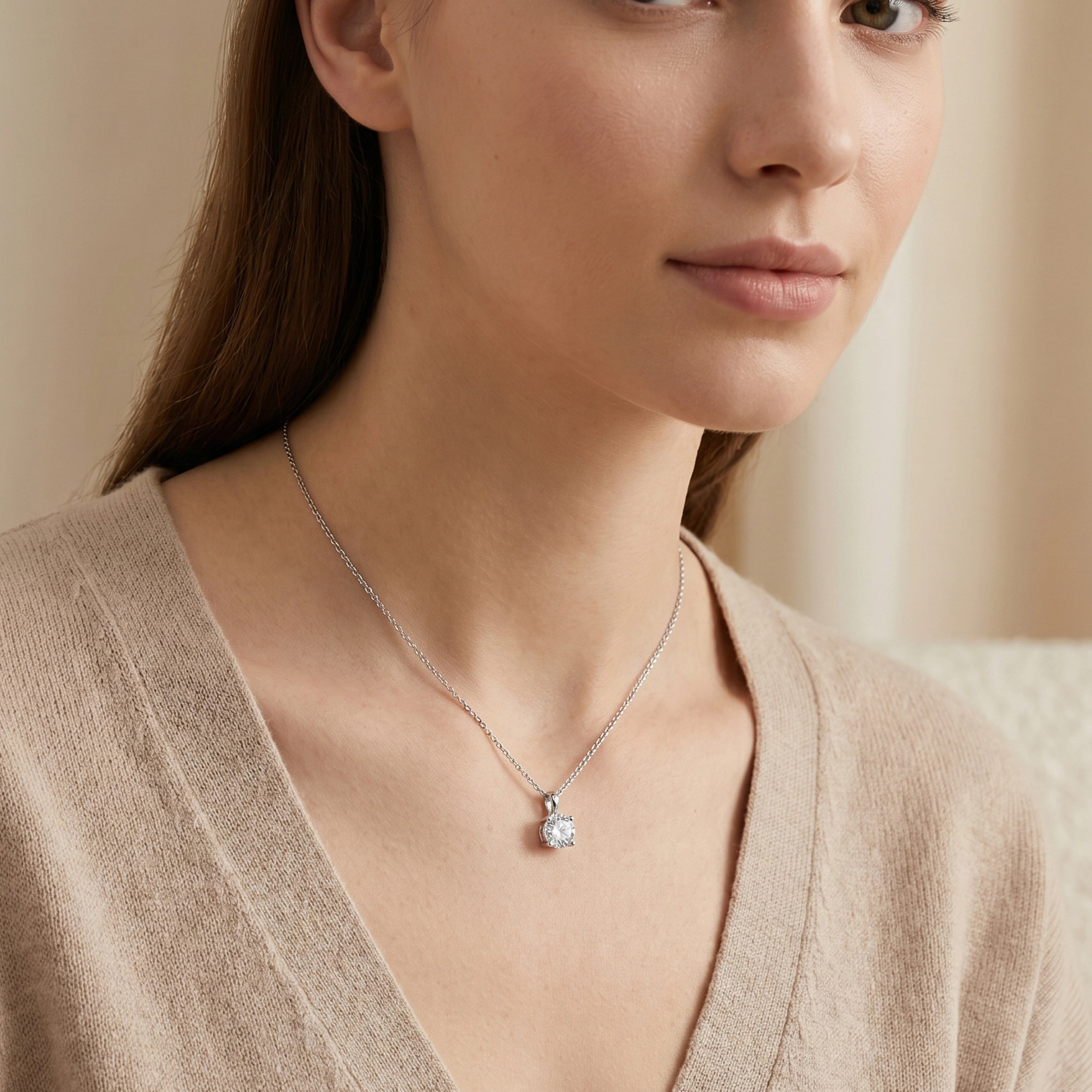 Silver Solitaire Drop Pendant