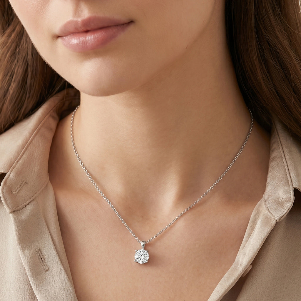 Silver Solitaire Drop Pendant
