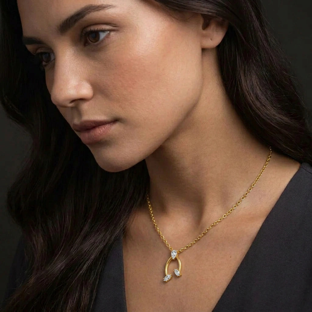 Gold Oval Drop CZ Pendant