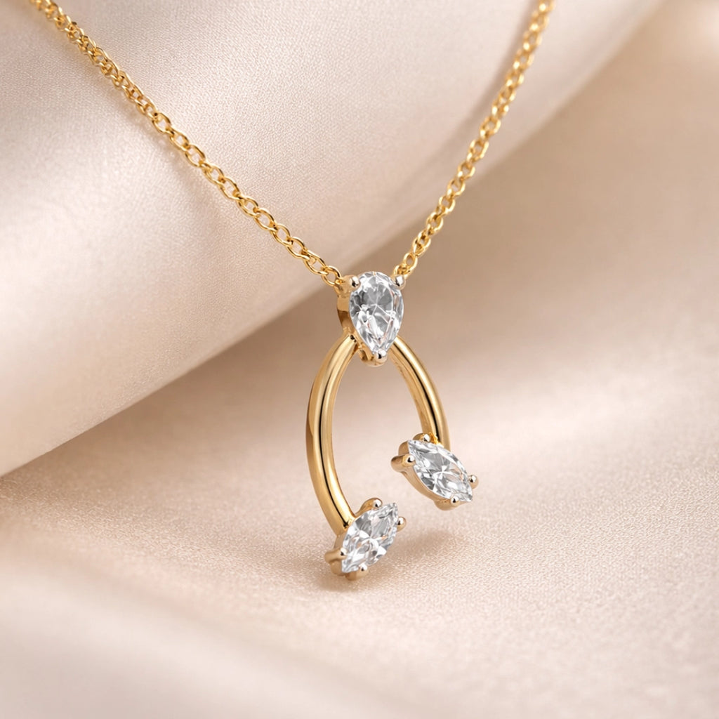 Gold Oval Drop CZ Pendant