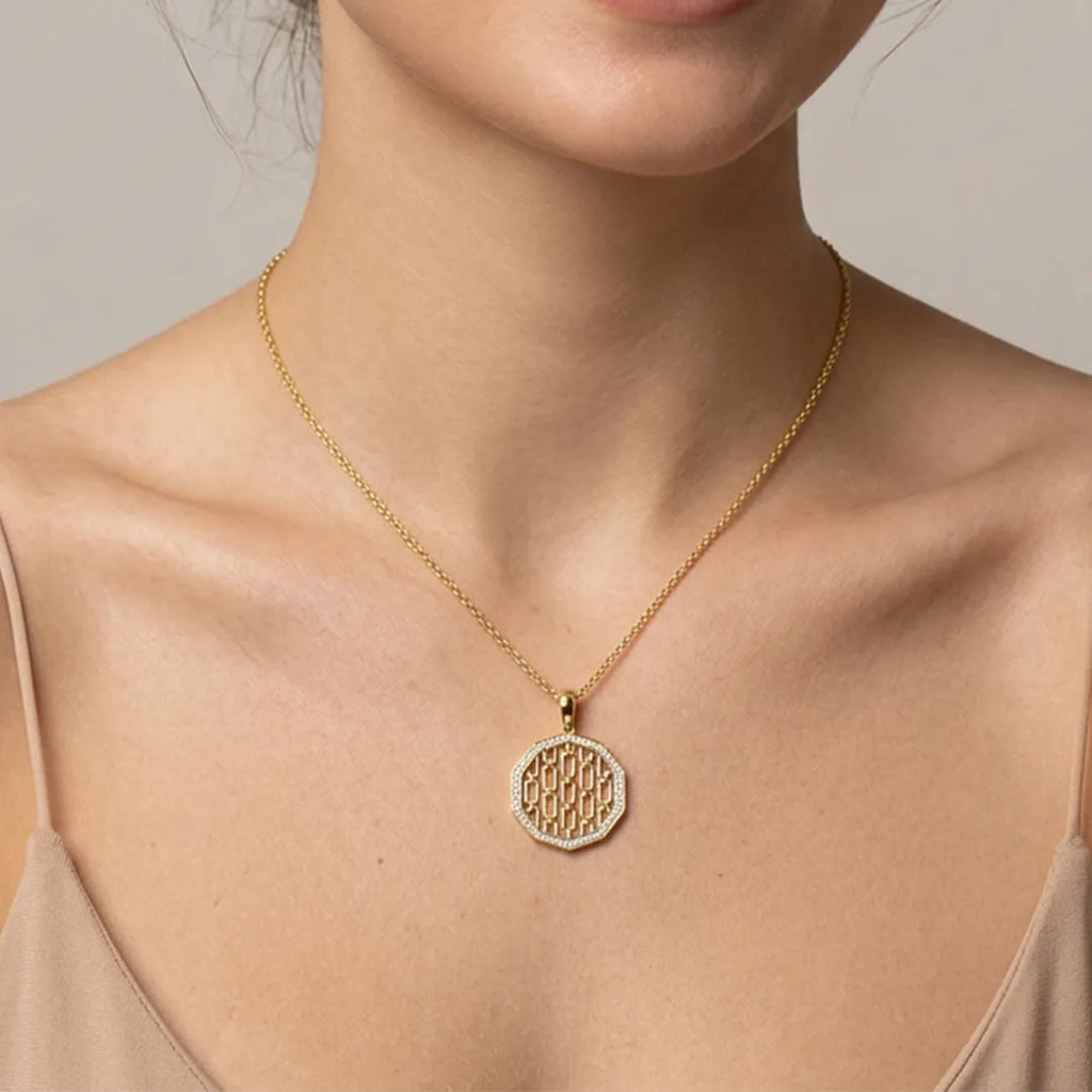 Gold Chain Link CZ Statement Pendant