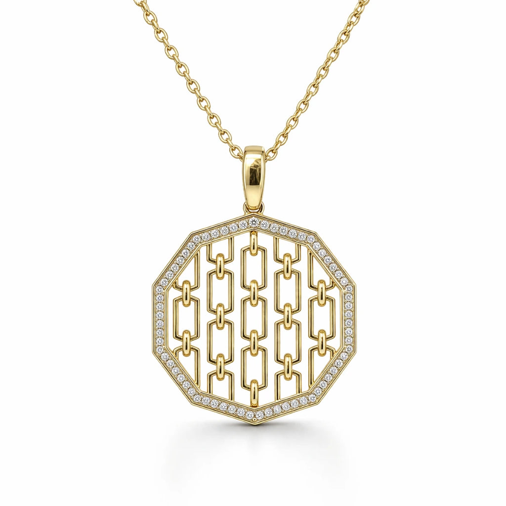 Gold Chain Link CZ Statement Pendant