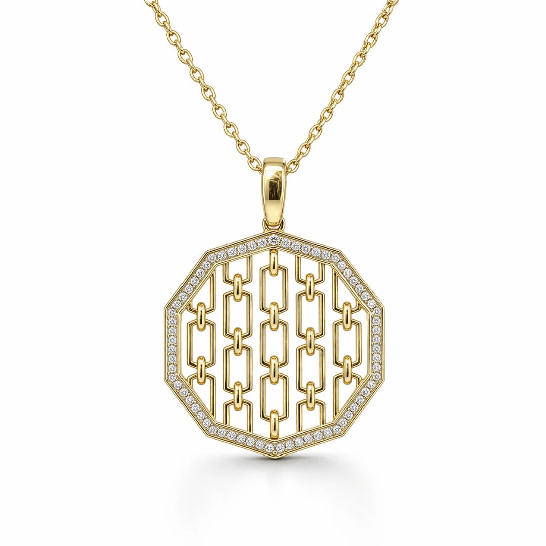 Gold Chain Link CZ Statement Pendant