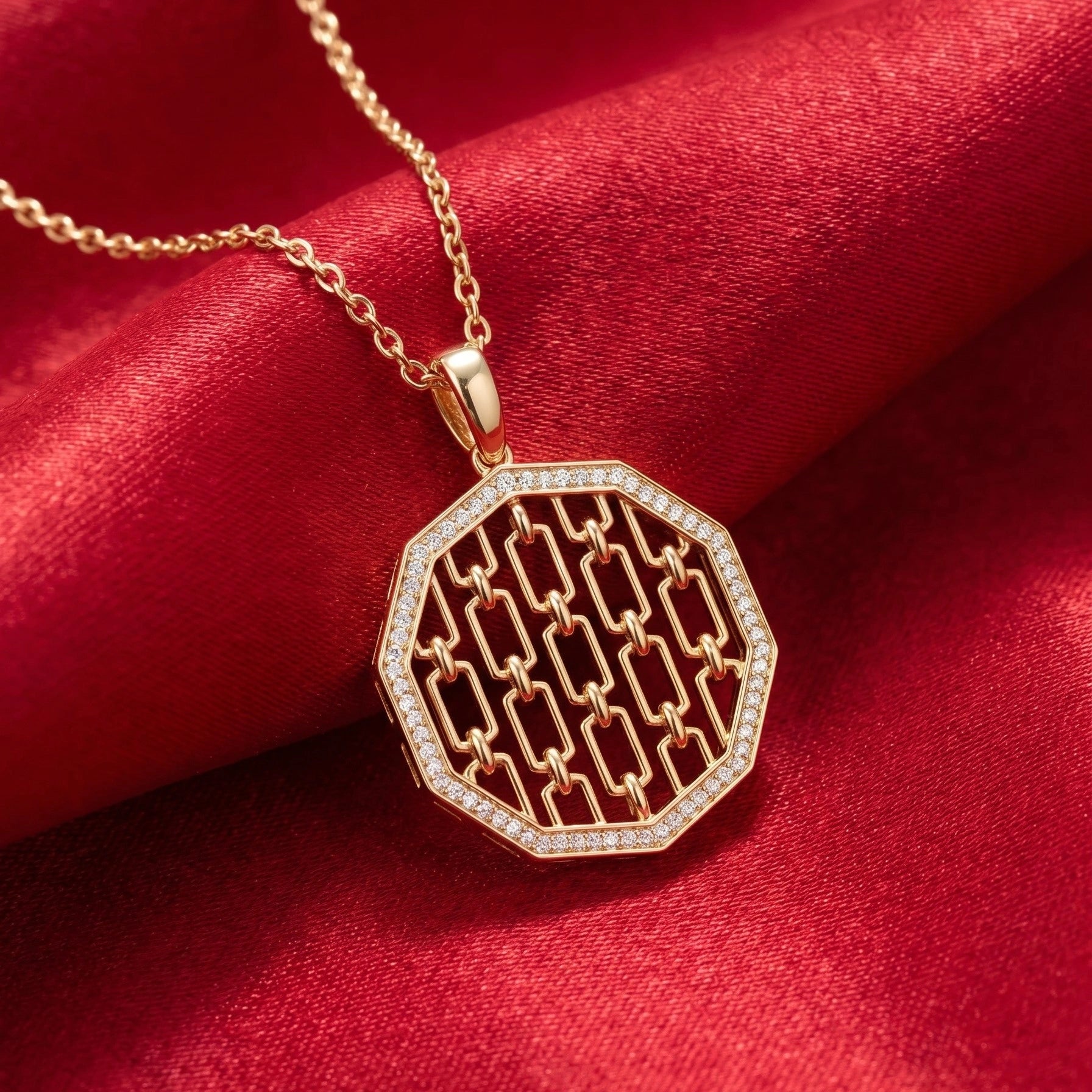 Gold Chain Link CZ Statement Pendant