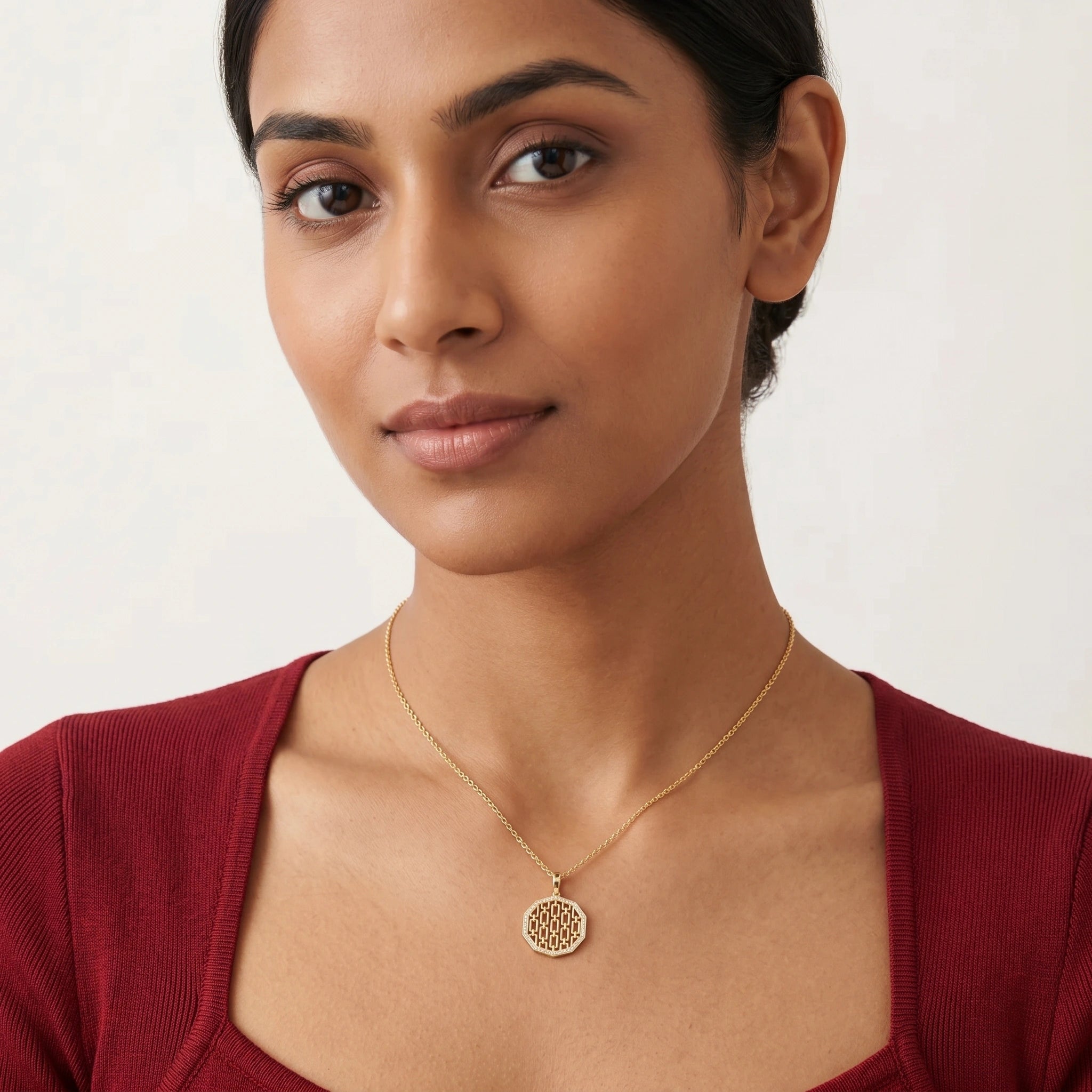 Gold Chain Link CZ Statement Pendant