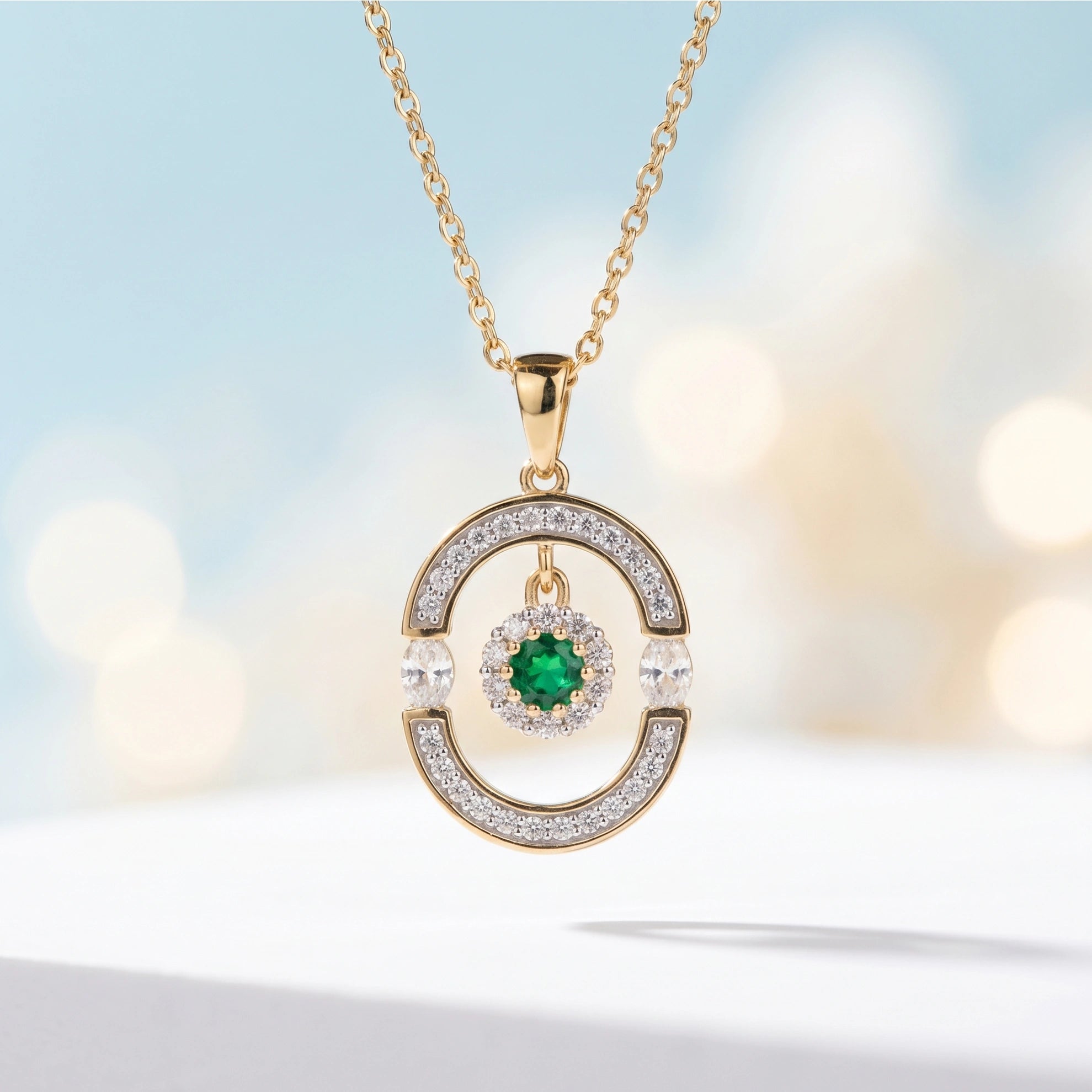 Gold Emerald Orbit Pendant