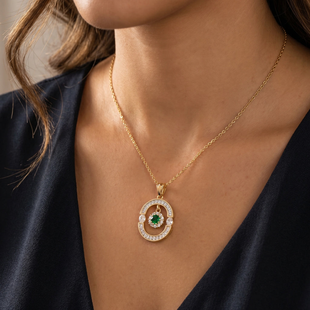 Gold Emerald Orbit Pendant