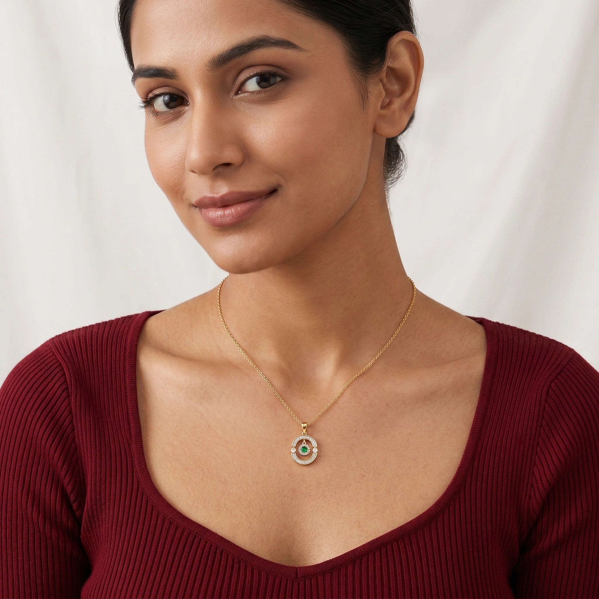 Gold Emerald Orbit Pendant