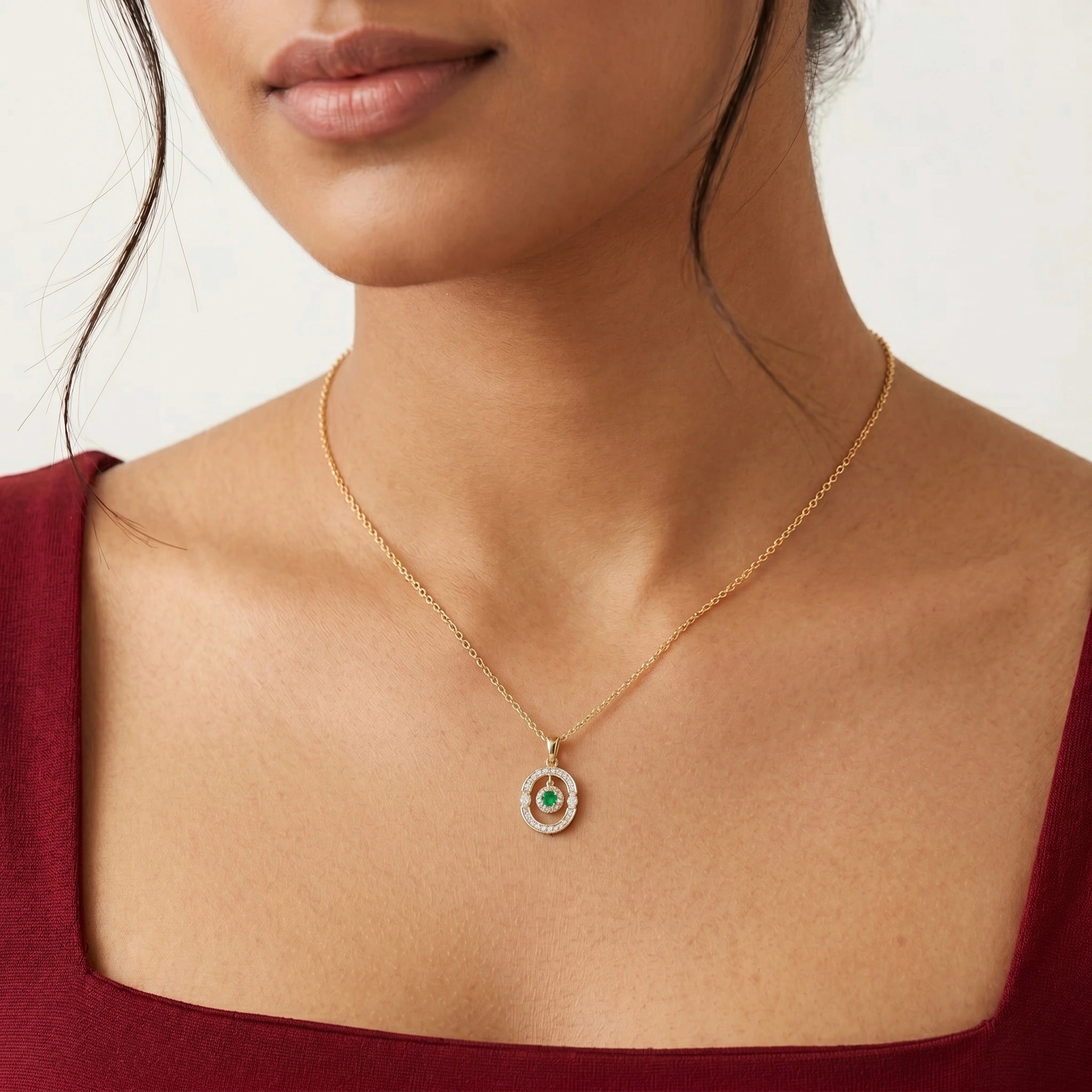 Gold Emerald Orbit Pendant