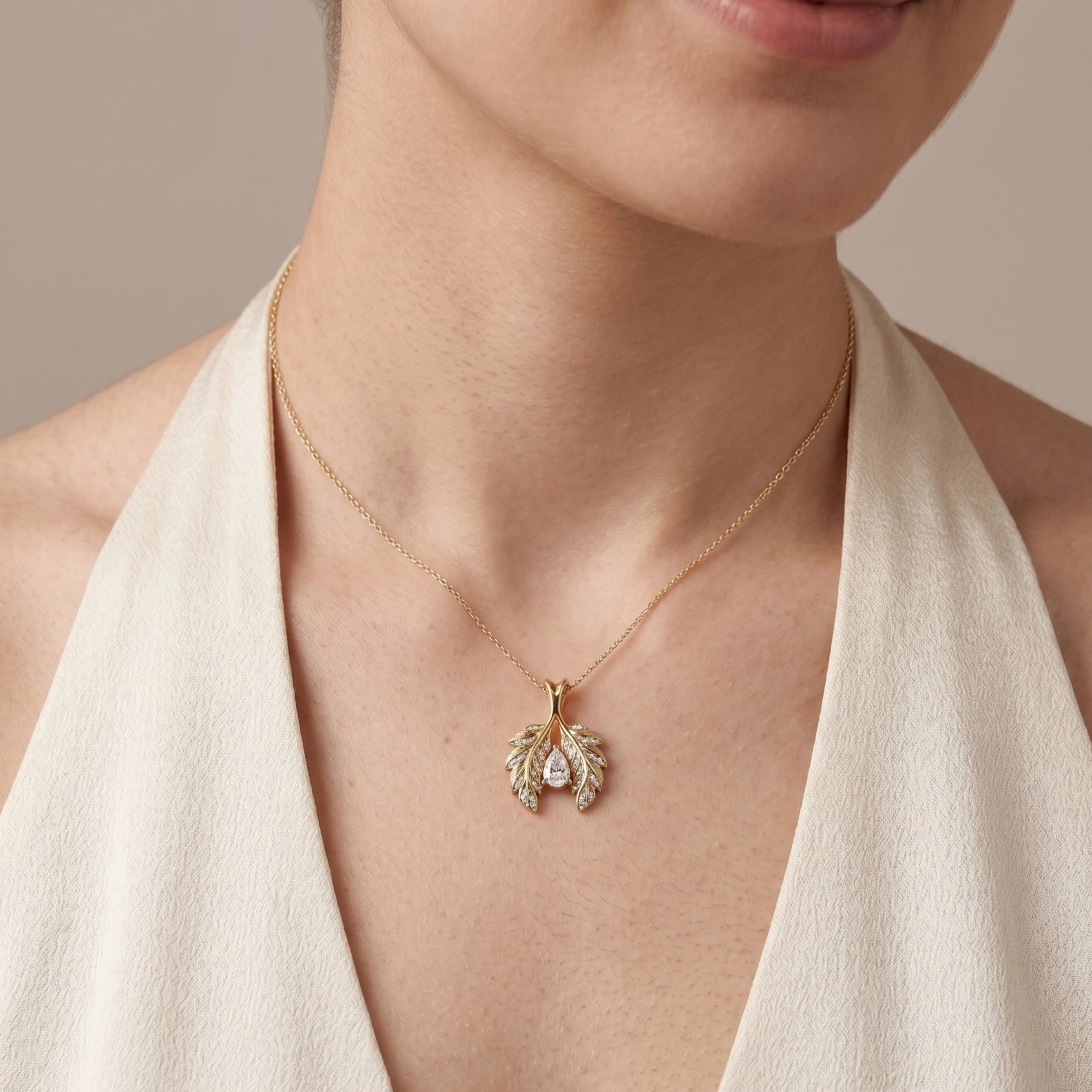 Gold Leaf Drop Pendant Necklace