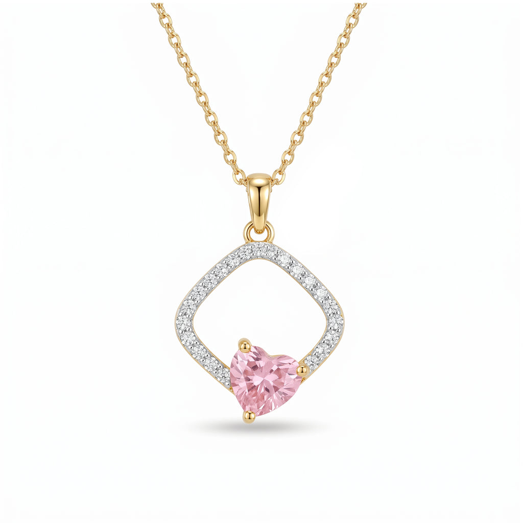 Gold Pink Heart Halo Pendant