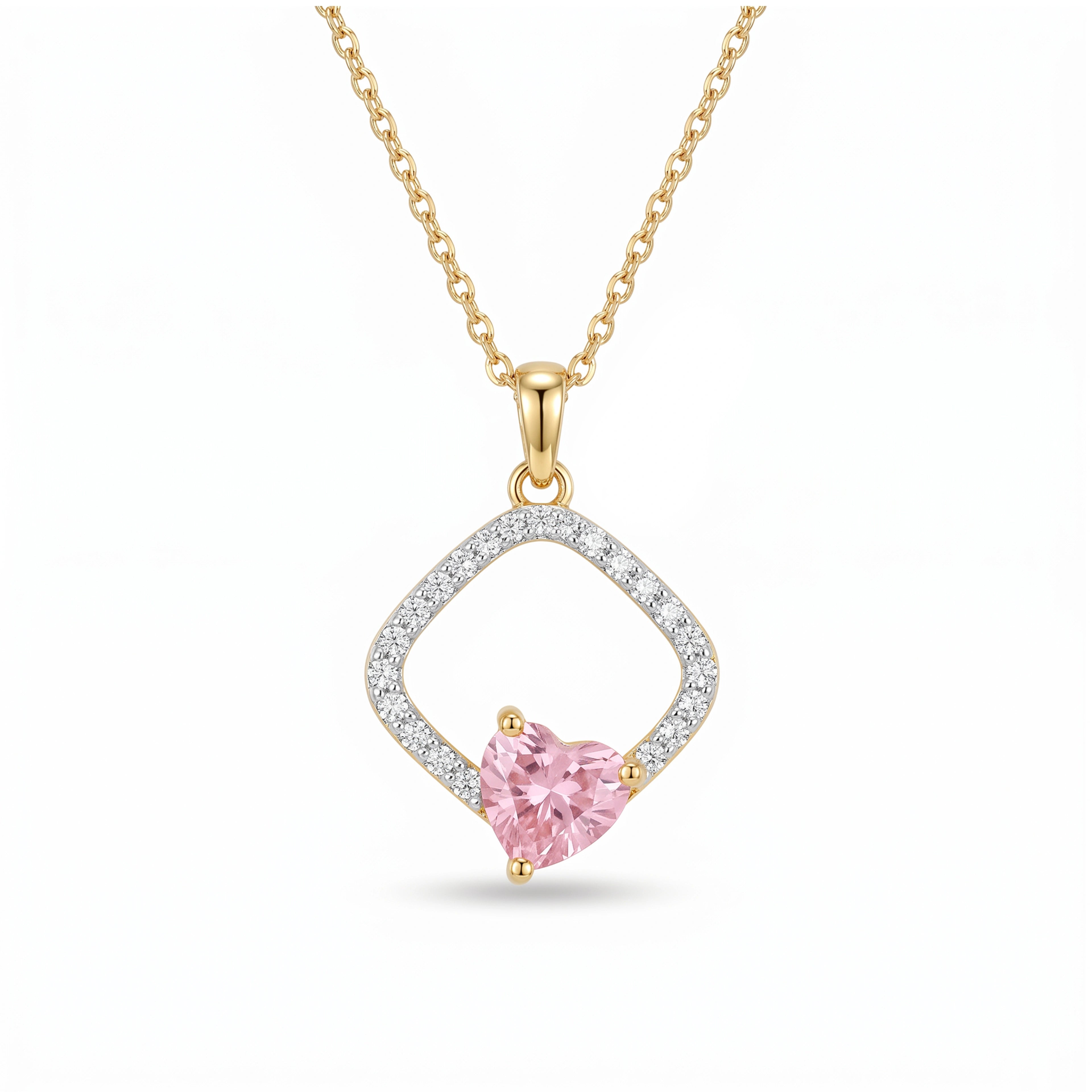 Gold Pink Heart Halo Pendant