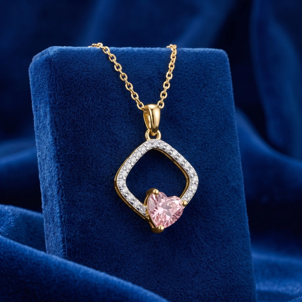 Gold Pink Heart Halo Pendant